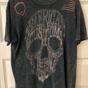 Vintage Y2K Affliction American Customs Grunge Goth Med Embroidered T-Shirt